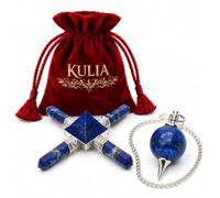 KULIA Pendule rond Lapiz Lazuli avec pochette et générateur pyramide cristal Reiki