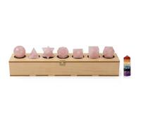 KULIA® Pierres représentant les Solides de Platon Lot de 7 pièces en cristal avec motifs de géométrie sacrée Livré dans un coffret en bois sculpté à la main Idéal Feng Shui, Reiki et harmonisation