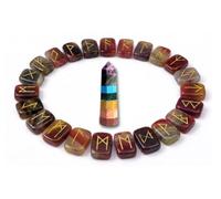KULIA® Pierres runiques onyx rubis (set de 25 pièces) avec des sept chakras