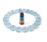 KULIA® Pierres runiques opalite (25 pièces) avec symbole des chakras