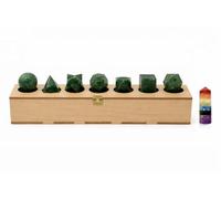 KULIA® Pierres « Solides de Platon » (7 pièces) avec boîte à géométrie sacrée boîte décorative en bois sculptée à la main pointe de cristal Feng Shui tour Reiki et pierres des 7 chakras solides