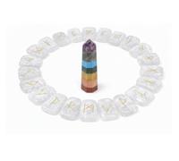 KULIA® Quartz transparent Ensemble 25 pierres runiques pointe « Sept Chakras »