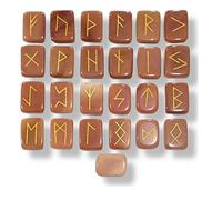 KULIA Runes en cristal Alphabet de 25 runes pour débutants Aventurine rouge Kit de sorcellerie pour l'équilibrage des chakras Runes artisanales Symbole Reiki Porte-bonheur