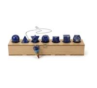 KULIA® Solides de Platon aux formes variées Coffret de Géométrie Sacrée comprenant 7 pierres naturelles de Chakra en Lapis-lazuli boîte en bois décorative sculptée pendule et cristal cadeau de Noël