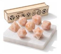 KULIA Solides de Platon coffret de 7 pièces ensemble de géométrie sacrée en bois sculpté à la main Feng Shui plaque de sélénite pierre de soleil ensemble de cristaux platoniciens porte-bonheur pierre
