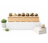 KULIA® Solides de Platon (Lot de 7) avec Géométrie Sacrée Boîte en Bois Décorative Sculptée Pierres Roulées en Pyrite Dorée Équilibrage des Chakras, Porte-Bonheur, Pierres de Chakra Cadeau Spirituel