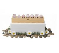 KULIA® Solides de Platon (Lot de 7) avec Géométrie Sacrée Boîte en Bois Sculptée Pierres Roulées en Quartz Rose Équilibrage des Chakras, Porte-Bonheur, Pierres de Platon Boîte de Rangement