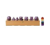 KULIA® Solides Platoniques 7 Pierres de Lapidolite de formes variées coffret en bois sculpté à la main pierres des sept chakras tour Reiki décoration de table Décoration d'intérieur Cadeaux Reiki