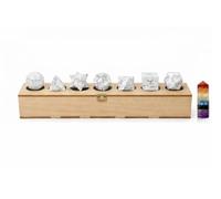 KULIA® Solides Platoniques 7 Pierres d'Howlite de formes variées coffret en bois sculpté à la main pierres des sept chakras tour Reiki décoration de table cadeau en cristal
