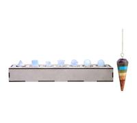 KULIA® Solides Platoniques Différentes Formes Pierres de Guérison Géométrie Sacrée Coffret Coffret Décoratif en Bois Sculpté à la Main 7 Pièces Opalite Chaka Pierre Pendule en Cristal Tour Décoration