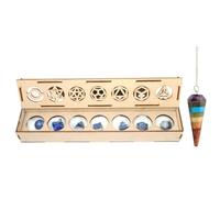 KULIA® Solides Platoniques Différentes Formes Pierres Naturelles Géométrie Sacrée Coffret Coffret Décoratif en Bois Sculpté à la Main 7 Pièces Lapis Lazuli Chaka Pierre Pendule en Cristal Tour