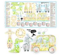 kullaloo Crazy Safari Panneau en tissu peluche découpé et cousu Motif animaux