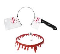 Kuloral Ensemble de 2 accessoires de costume d'Halloween avec serre-tête et collier ras-du-cou, couteau effrayant, couvre-chef, costume de zombie, fête, cosplay