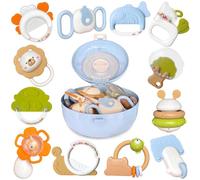 Kulveanju Jouet Bebe 6 Mois, 12 Pièces Anneau Dentition Bebe Hochet avec Boîte de Stockage, Sensoriel Jouet Dentition Bébé, 3-6 6-12 Mois Autiste Enfant Jeux d Eveil, Cadeau Nouveau né Fille & Garcon