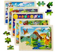 Kulveanju Puzzle en Bois Enfant pour 3 4 5 Ans - 5×30 Pièces Montessori Jouet Puzzle Dinosaure/Animaux/Espace, Jouet Educatif Préscolaire, Jeu Cadeaux pour Enfants de 3 à 8 Ans Garçons Filles