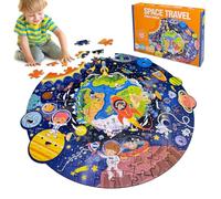 Kulveanju Puzzle Enfant 3 4 5 6 Ans, 128 Pièces Puzzle Jeux, Voyage dans l'espace, Grand Rond, Cadeau pour Les Garçons et Les Filles de 3-7 Ans, 44x45 cm