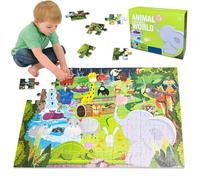 Kulveanju Puzzle Enfant 3 4 5 6 Ans, 96 Pièces Puzzles Jeux, Del Le Monde Animal, Grand Le Rectangle Puzzles, Cadeau de Puzzle pour Les Garçons et Les Filles de 3-7 Ans, 60x42 cm