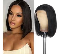 KULYMUWIG - Matériau de cheveux humains avec perruque carrée droite : notre perruque en dentelle frontale de 13 x 4 est fabriquée à partir de cheveux humains brésiliens 100 % vierges