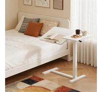 kumamart Adjustable Height Rolling Overbed Table with Wheels - Multi-Use Desk for Bed, Couch, Recliner Tiltable Split Top Side(White)