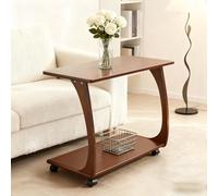 kumamart C Table with Wheels - Solid Wood Rolling Side for Couch Sofa, Multi-Functional TV Tray for Living Room, Easy Assembly(E)