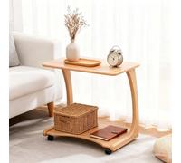 kumamart C Table with Wheels - Solid Wood Rolling Side for Couch Sofa, Multi-Functional TV Tray Snack for Living Room, Easy Assembly No Tools Needed(B)