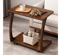 kumamart C Table with Wheels - Solid Wood Rolling Side for Couch Sofa, Multi-Functional TV Tray Snack for Living Room, Easy Assembly No Tools Needed(A)