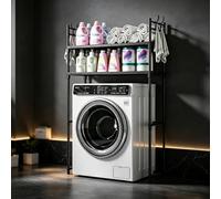 kumamart Étagère Lave-Linge 2 Niveaux avec Crochets, Meuble Rangement Métal | Rangement robuste 2 niveaux pour lave-linge avec crochets et 89cm de dégagement inférieur.(Black)
