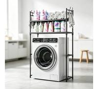 kumamart Étagère Lave-Linge 2 Niveaux avec Crochets, Meuble Rangement Métal | Rangement robuste 2 niveaux pour lave-linge avec crochets et 89cm de dégagement inférieur.(Black)