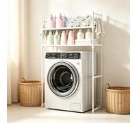 kumamart Étagère Lave-Linge 2 Niveaux avec Crochets, Meuble Rangement Métal | Rangement robuste 2 niveaux pour lave-linge avec crochets et 89cm de dégagement inférieur.(White)