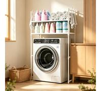 kumamart Étagère Lave-Linge 2 Niveaux avec Crochets, Meuble Rangement Métal | Rangement robuste 2 niveaux pour lave-linge avec crochets et 89cm de dégagement inférieur.(White)