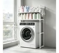 kumamart Étagère Lave-Linge 2 Niveaux avec Crochets, Meuble Rangement Métal | Rangement robuste 2 niveaux pour lave-linge avec crochets et 89cm de dégagement inférieur.(White)