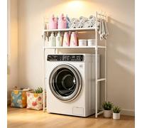 kumamart Étagère Lave-Linge 2 Niveaux avec Crochets, Meuble Rangement Métal | Rangement robuste 2 niveaux pour lave-linge avec crochets et 89cm de dégagement inférieur.(White)