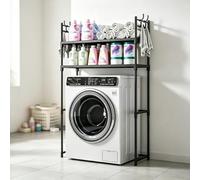 kumamart Étagère Lave-Linge 2 Niveaux avec Crochets, Meuble Rangement Métal | Rangement robuste 2 niveaux pour lave-linge avec crochets et 89cm de dégagement inférieur.(Black)