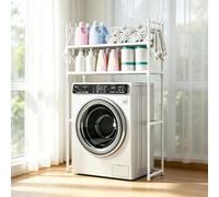 kumamart Étagère Lave-Linge 2 Niveaux avec Crochets, Meuble Rangement Métal | Rangement robuste 2 niveaux pour lave-linge avec crochets et 89cm de dégagement inférieur.(White)
