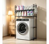 kumamart Étagère Lave-Linge 2 Niveaux avec Crochets, Meuble Rangement Métal | Rangement robuste 2 niveaux pour lave-linge avec crochets et 89cm de dégagement inférieur.(Black)