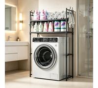 kumamart Étagère Lave-Linge 2 Niveaux avec Crochets, Meuble Rangement Métal | Rangement robuste 2 niveaux pour lave-linge avec crochets et 89cm de dégagement inférieur.(Black)