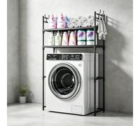 kumamart Étagère Lave-Linge 2 Niveaux avec Crochets, Meuble Rangement Métal | Rangement robuste 2 niveaux pour lave-linge avec crochets et 89cm de dégagement inférieur.(Black)