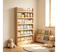 kumamart Étagère Murale en Bois 6 Niveaux, Bibliothèque pour Chambre Enfant | Bibliothèque murale 6 niveaux en bois massif avec profondeur 10cm, barres de retenue et plinthe.(67.72*23.62*3.94in)