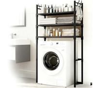 kumamart Étagères à Linge au-Dessus de la Machine à Laver et du sèche-Linge - Étagère Portable avec Crochets, étagère Robuste for l'organisation de la Salle de Bain(Black,Three)