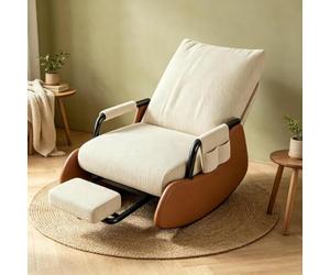 kumamart Fauteuil Moderne Rocking - avec Repose-Pied Coulissant | Fauteuil à bascule ergonomique avec repose-pieds rétractable et poche latérale de rangement.