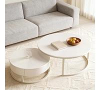 kumamart Modern Nesting Coffee Table Set of 2 - Small Round with Storage Drawer,for Living Room, Apartment, Office | Space-Saving with, White(60cm+80cm,Upgraded)