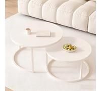 kumamart Nesting Coffee Table Set of 2, Round White with Storage - Small with, Modern for Living Room, Easy Assembly for Bedroom Office(50cm+70cm,Simple)
