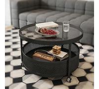 kumamart Petite Table Basse Ronde avec Rangement, Moderne avec roulettes, Double Mobile for Salon, Chambre à Coucher, Bureau à Domicile(Black-Gray,70cm)