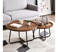 kumamart Petite Table Basse Ronde - Salon Moderne en Bois, Idéale comme D'appoint, De Chevet Ou for Le Thé L'après-midi sur Un Balcon(Walnut,80+60)