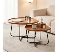 kumamart Petite Table Basse Ronde - Salon Moderne en Bois, Idéale comme D'appoint, De Chevet Ou for Le Thé L'après-midi sur Un Balcon(Natural,80+60)