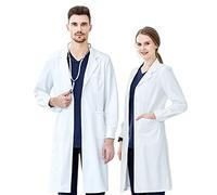 KUMARS Blouse Blanche Lycée Coton, Blouse Chimie Laboratoire, Femme Homme Manche Longue Blouse de Médecin Médical avec Poche et Bouton pour Chimie étudiant et Lycée Hospital Industriel,L