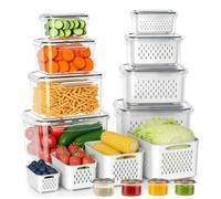 KUMD Ensemble de 24 contenants hermétiques de conservation des aliments avec couvercles et tamis amovible | Récipients de conservation des fruits pour le réfrigérateur (12 contenants et couvercles) |