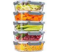 KUMD Lot de 10 Pièces (Pack de 5) 1040ml (36oz) Boîtes de Conservation Repas en Verre Borosilicate avec Fermeture Amovible - Rectangulaire, Compatible Micro-ondes, Sans BPA