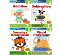 Kumon Grade 1 Math Workbooks Series 4-Book Bundle Set (Addition, Subtraction, Geometry & Measurement, Word Problems)