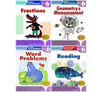 Kumon Grade 6 Math & Reading Workbooks 4-Book Bundle Set (Decimals & Fractions, Geometry & Measurement, Word Problems, Reading)